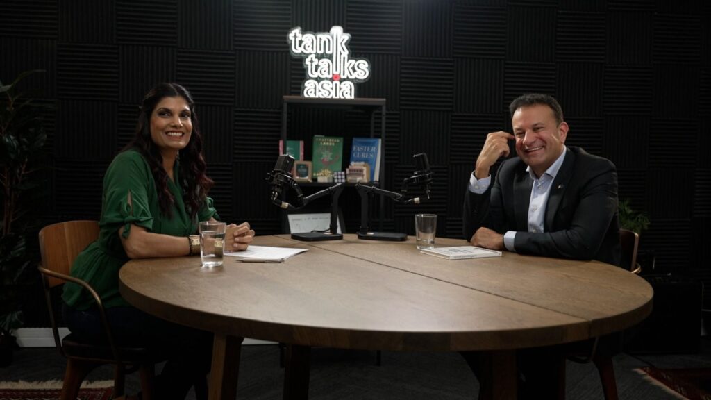 Manisha and Leo preparing for a Tank Talk Asia podcast production