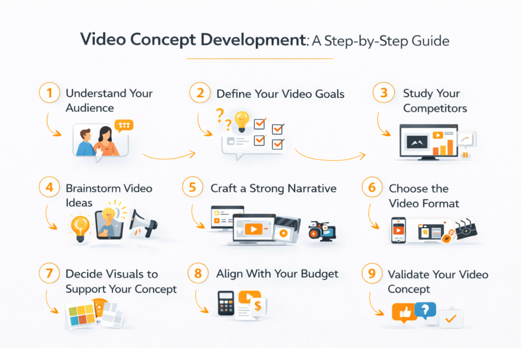 an infographic outlines the steps in the video concept development process