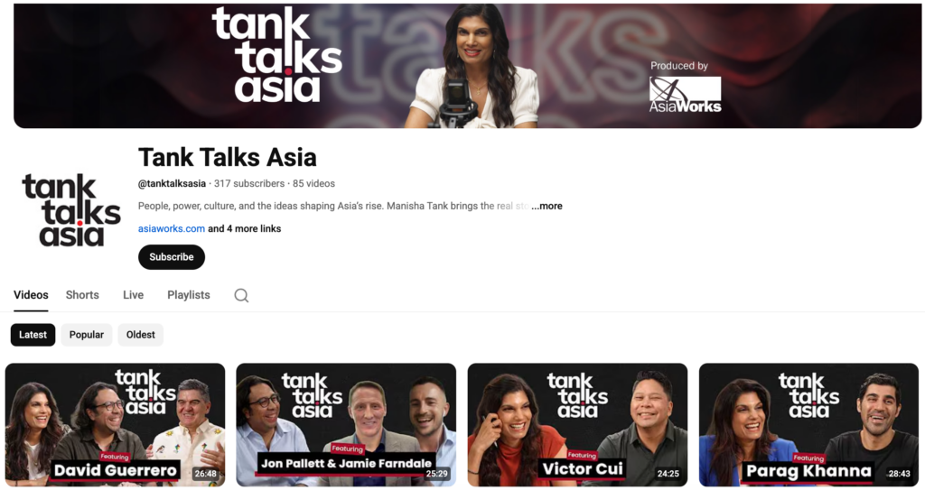 Tank Talks Asia YouTube Channel