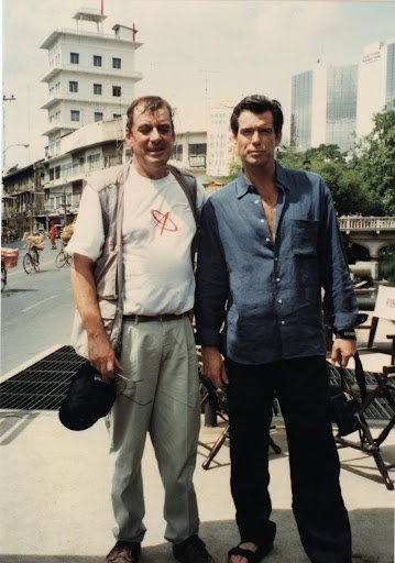 1997 on assignment, on the set of Tomorrow Never Dies in Bangkok, with Pierce Brosnan
