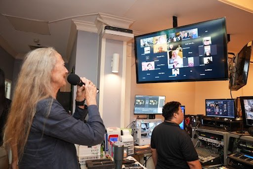 Many joined the celebration of Derek’s life, livestreamed over Zoom. Photo Credit: Julian Hadden