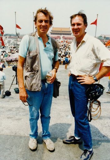1989 Derek and NBC cameraman Gary Fairman on Tiananmen Square in Beijing, China